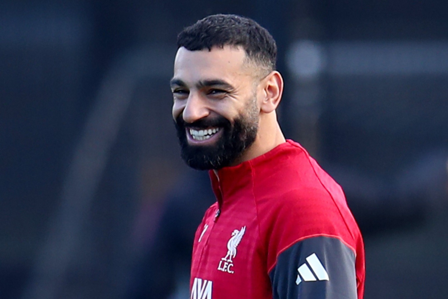 Mohamed Salah appears in good spirits during Liverpool training session