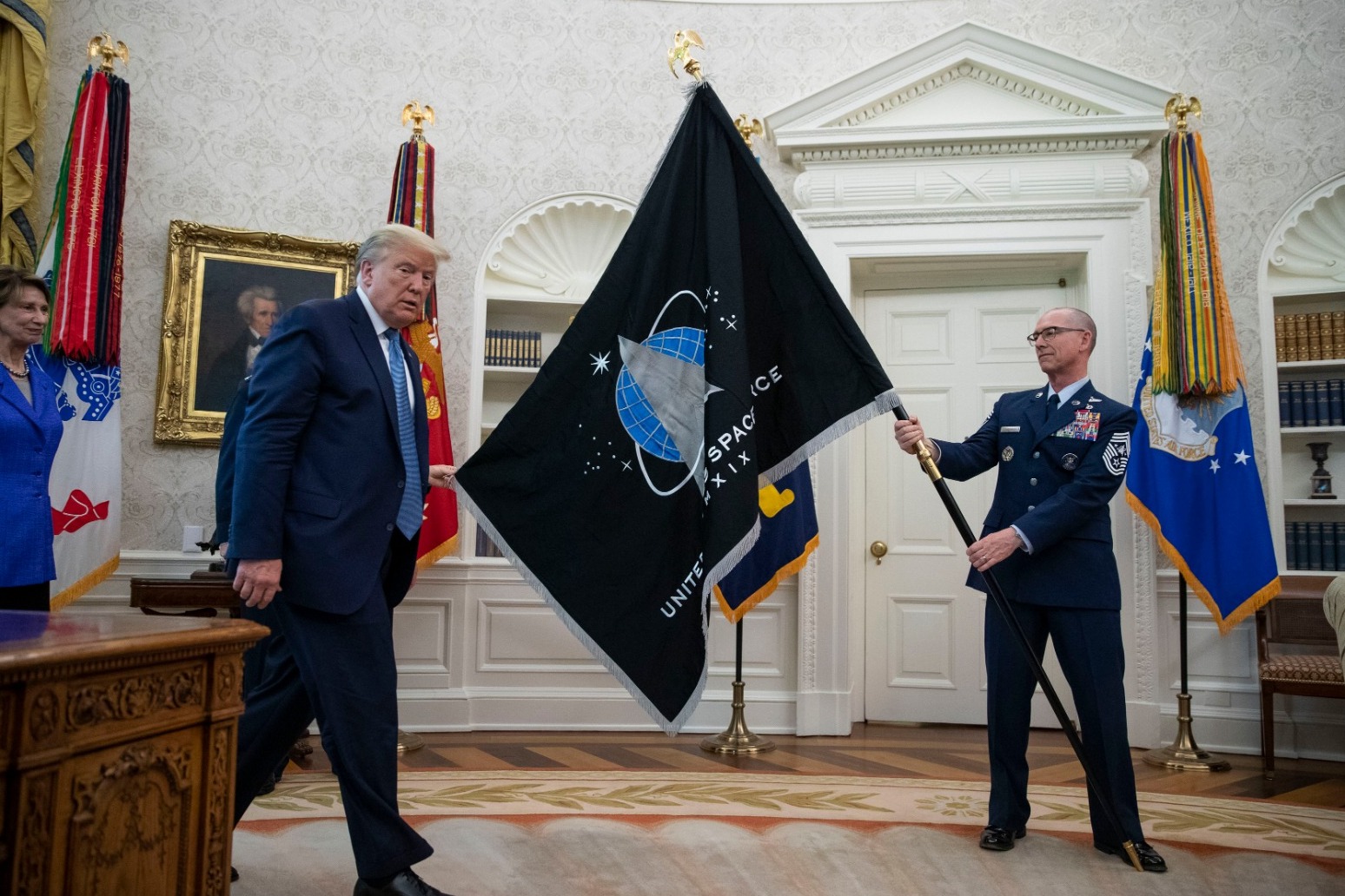 US Space Force flag presented to Trump 