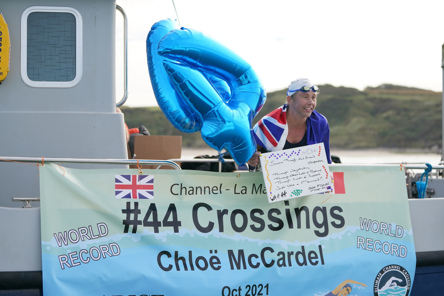 Endurance swimmer makes history with 44th English Channel crossing 