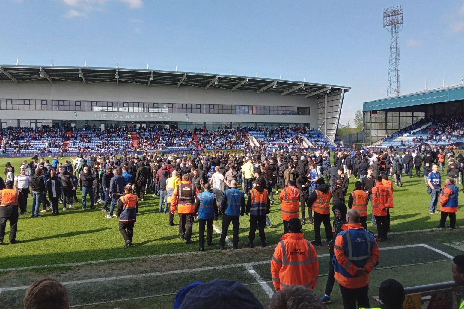Oldham to ban fans who invaded pitch during defeat that confirmed relegation 